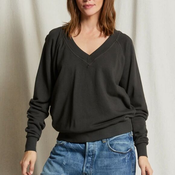 Perfectwhitetee Sinead Relaxed French Terry V-Neck Sweatshirt Vintage Black Sz L - Picture 1 of 9